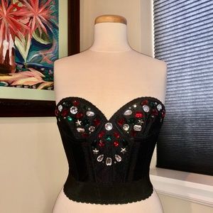 Jeweled Black Bustier/ Longline Bra / corset - Boostie by Karen Kohtz - 32 B